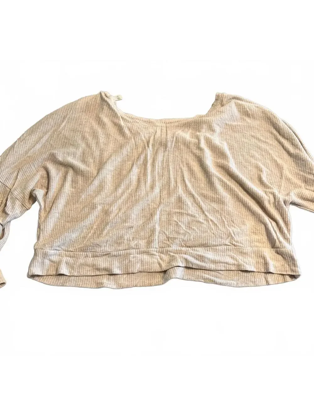 auden Beige Ribbed Long Sleeve Crop Top Sleepwear XL